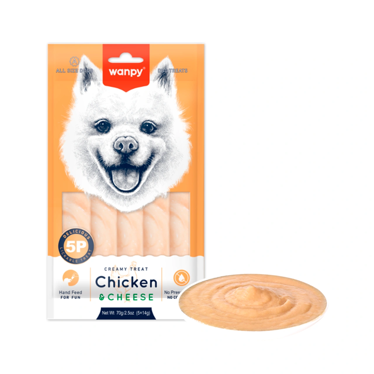 Wanpy Dog Creamy Lickable kylling og ost 70 g - cremet hundesnack